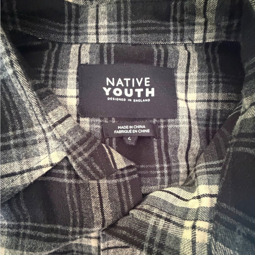 NATIVE YOUTH Black and Gray Plaid Button-Down Shirt